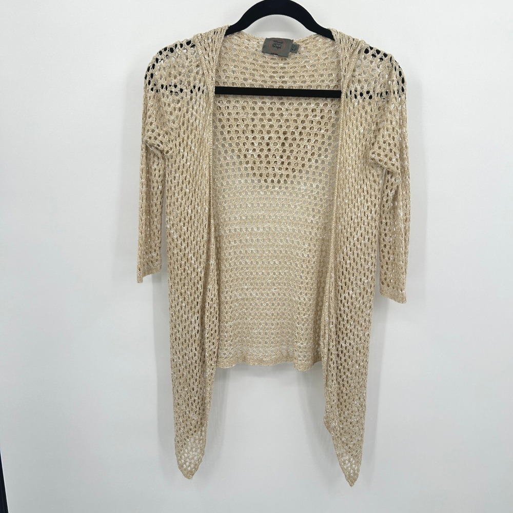 Crochet Hooded Cardigan XS Tan Open Knit Fairycore‎ Boho Festival Layer